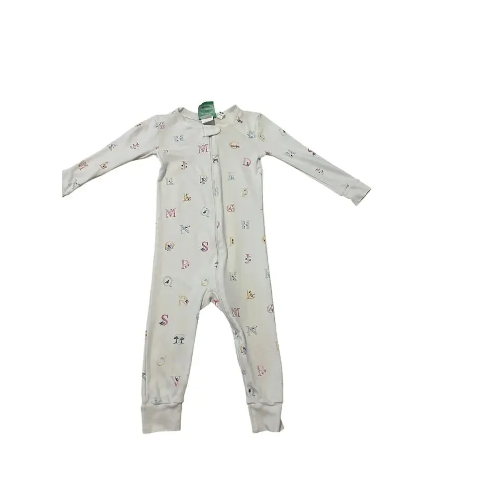 Grace & James Kids 2T White Alphabet Print Long Sleeve Zip Up Onesie